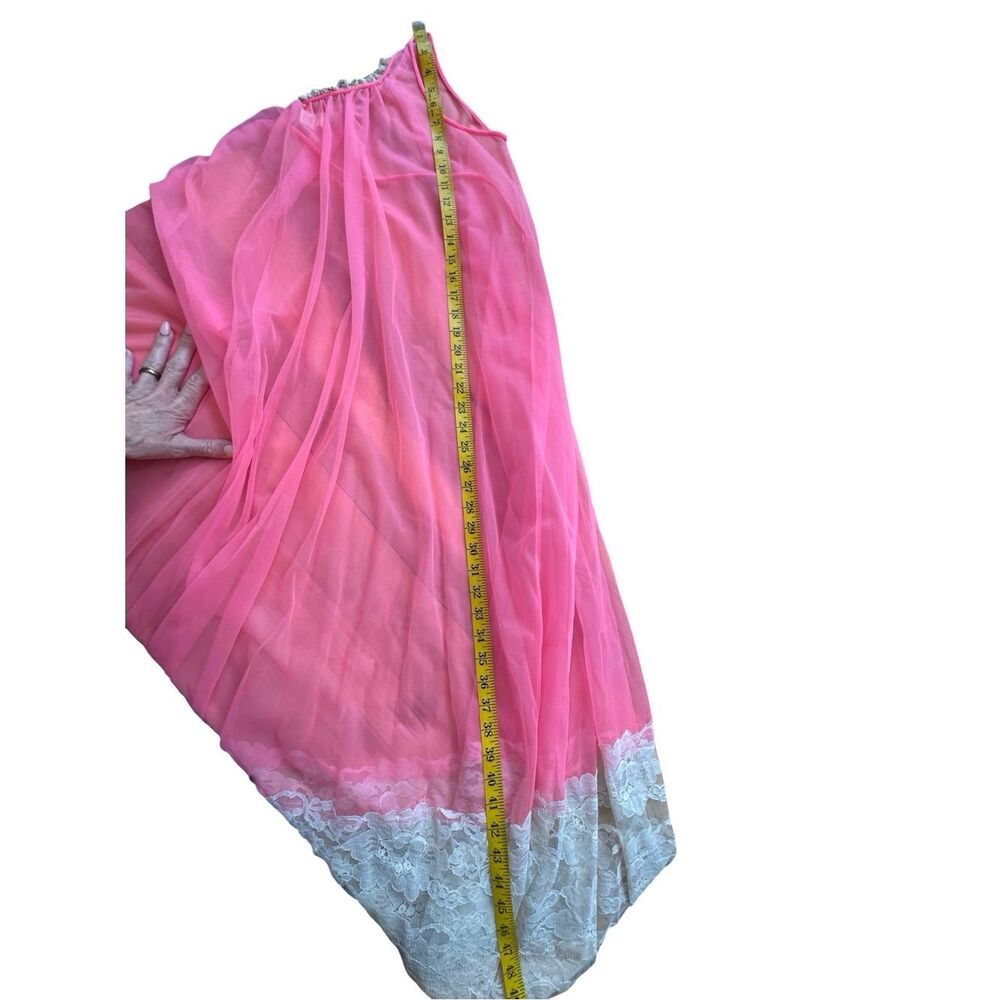 DEENA Sheer Hot Pink Negligee, Nightgown One Size - Picture 14 of 15